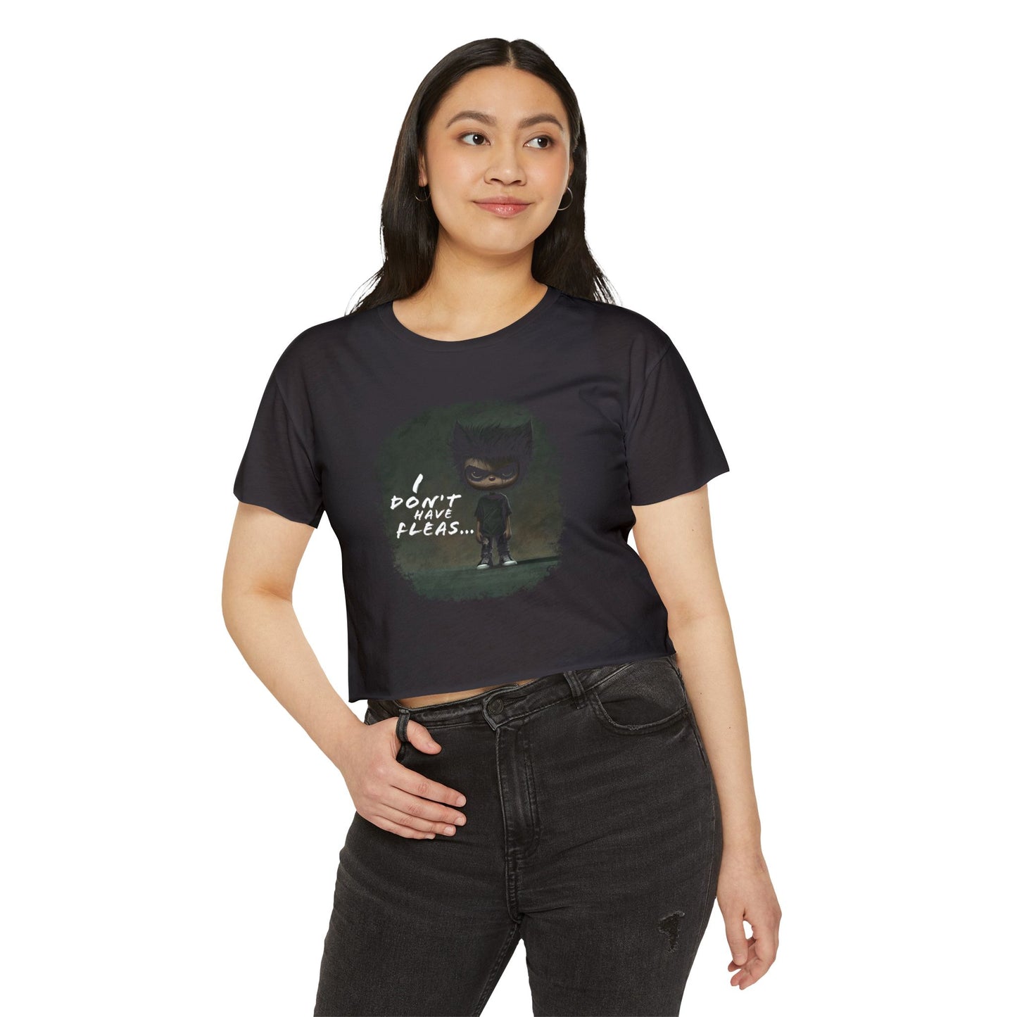 "I Don’t Have Fleas" – Emo Wolf Boy Boxy Cropped T-shirt