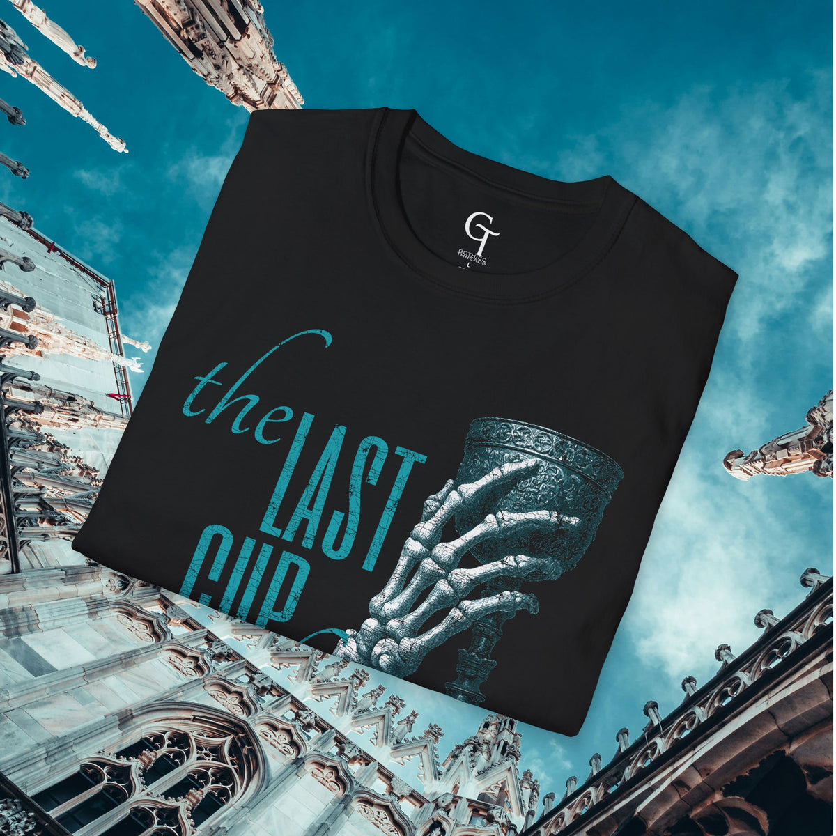 Skeleton Chalice Tee: "The Last Cup of Sorrow" Goth Graphic Shirt