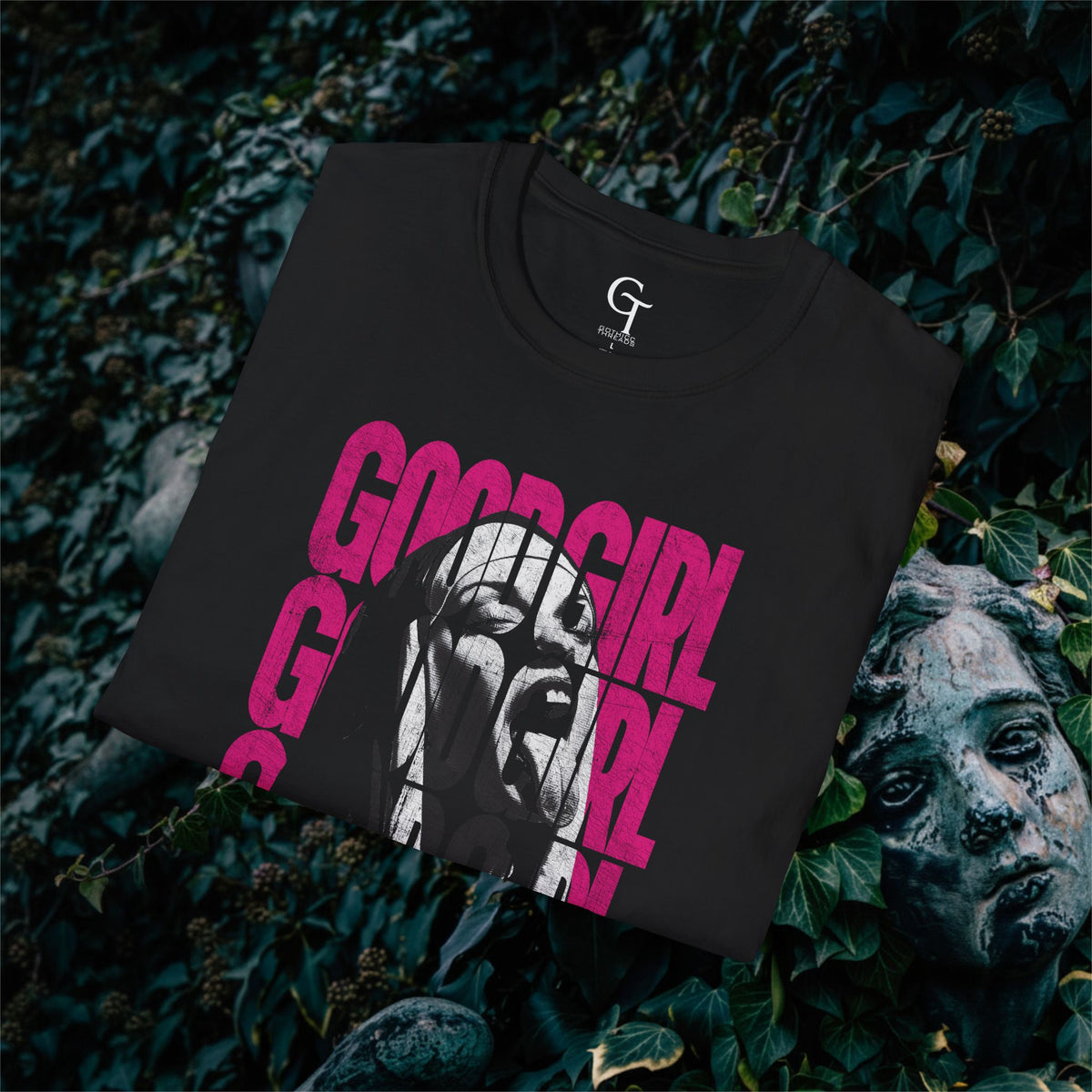 Begging Nun Tee: "Good Girl" Dark Humor Goth Graphic Shirt