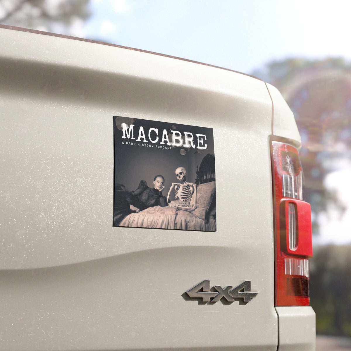Macabre Podcast Car Square 5x5  Magnet - Dark History & Spooky Vibes