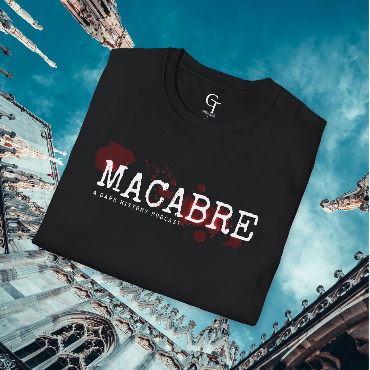 Macabre: A Dark History Podcast Tee · Blood Splatter Logo Shirt
