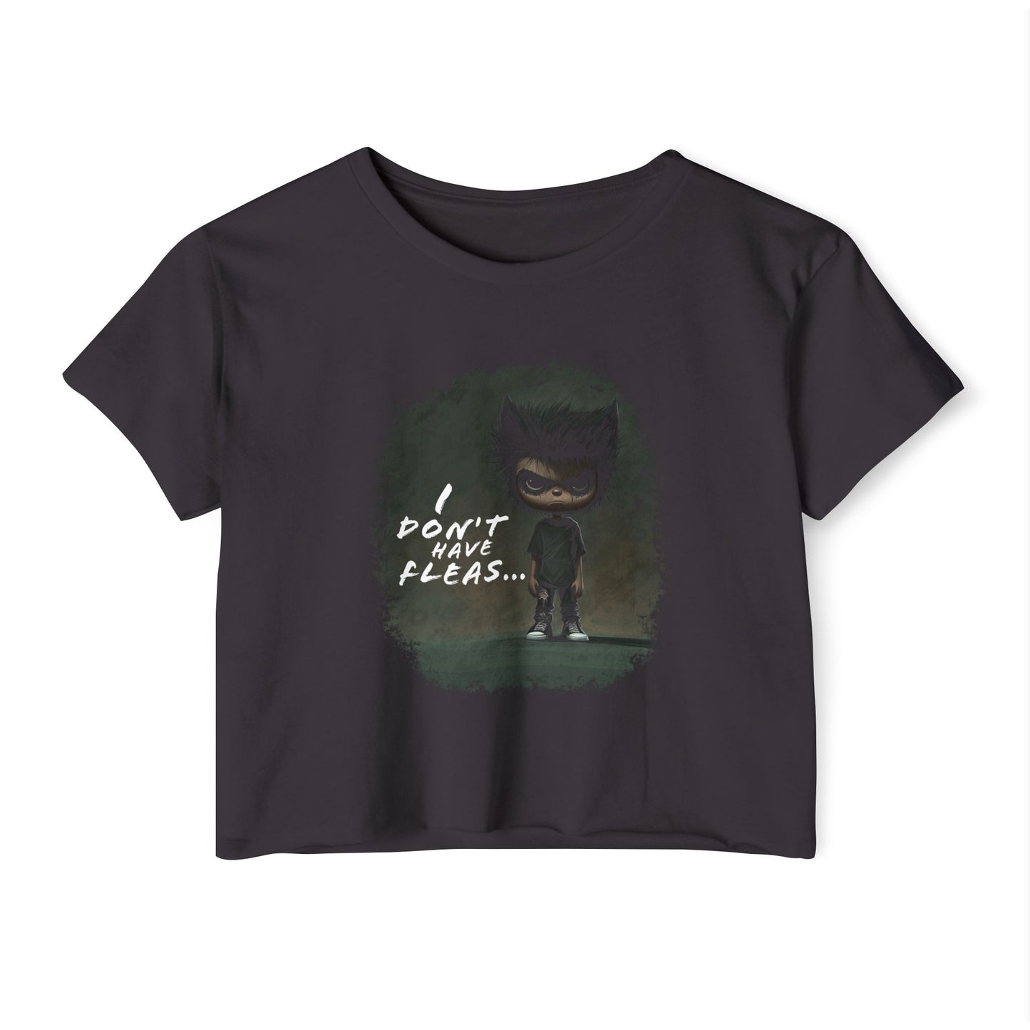 "I Don’t Have Fleas" – Emo Wolf Boy Boxy Cropped T-shirt