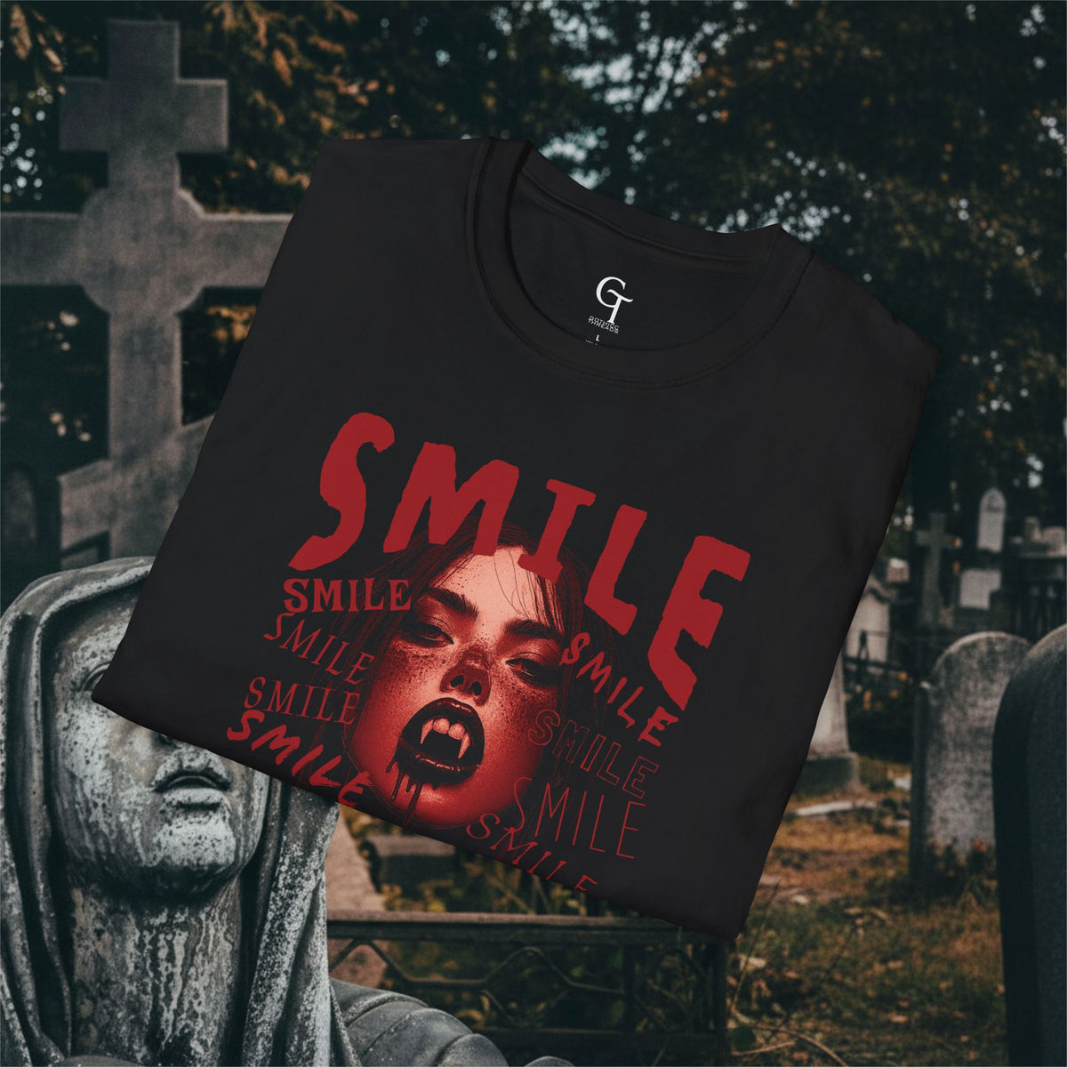 Vampire Horror Tee: "Smile For Me" Dripping Goth Graphic Shirt