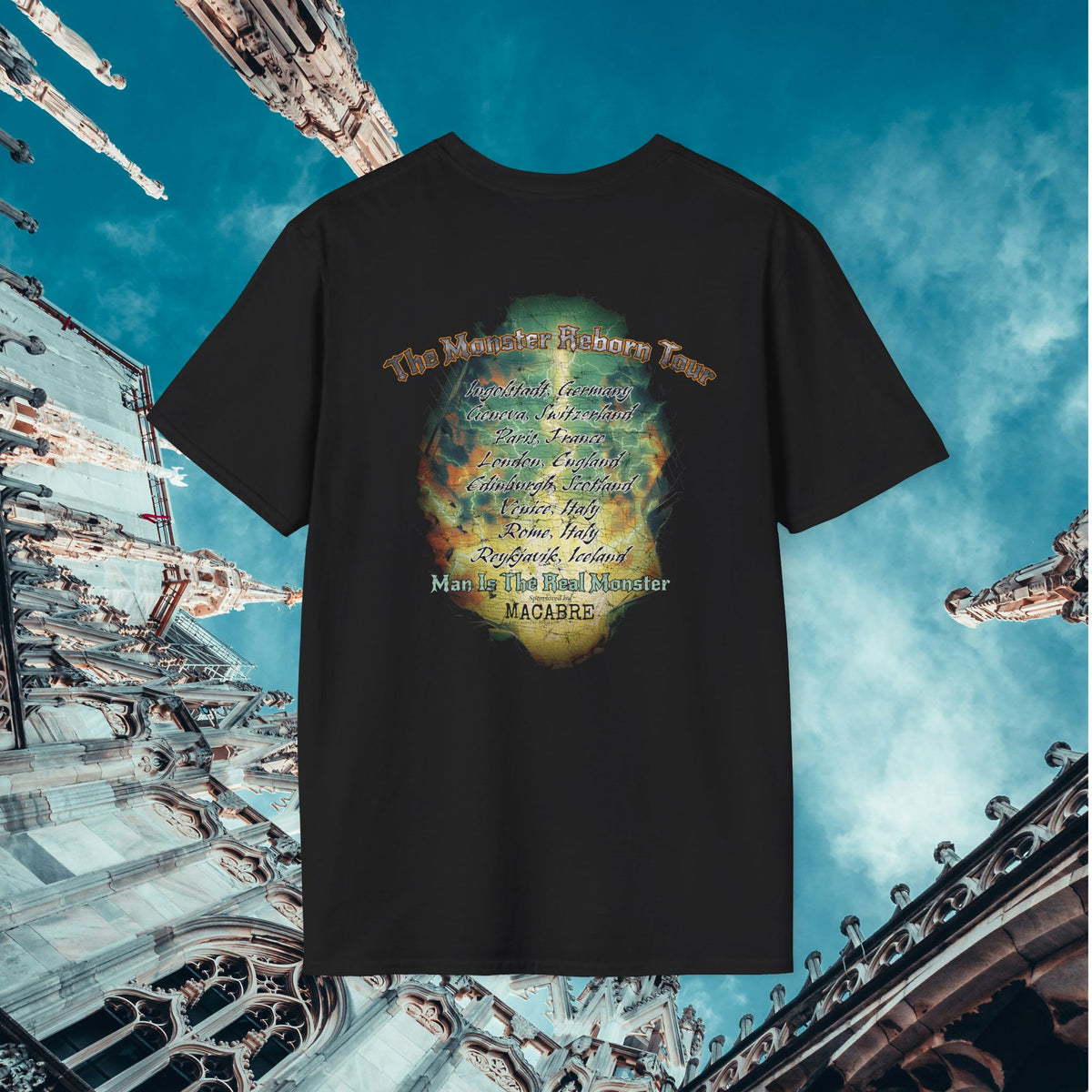 Victor and the Abominations Tee: Macabre Podcast Monster Rocker Shirt