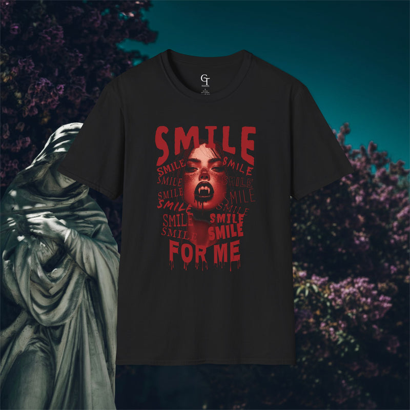 Vampire Horror Tee: "Smile For Me" Dripping Goth Graphic Shirt